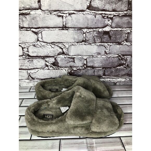 Ugg Olive Green Fluff That Slip On Plush Wool Slippers Men’s Sz 9M US/42 1124111 - Picture 3 of 16